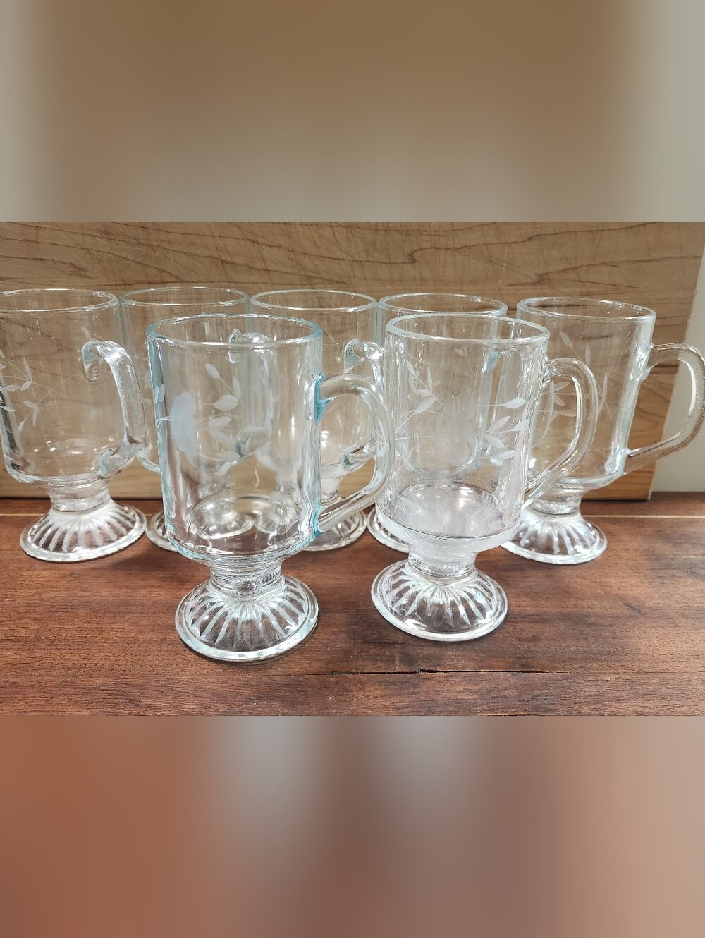 7 Princess House Heritage Irish Mugs Set 5.5" Floral Etched Coffee Tea Cups